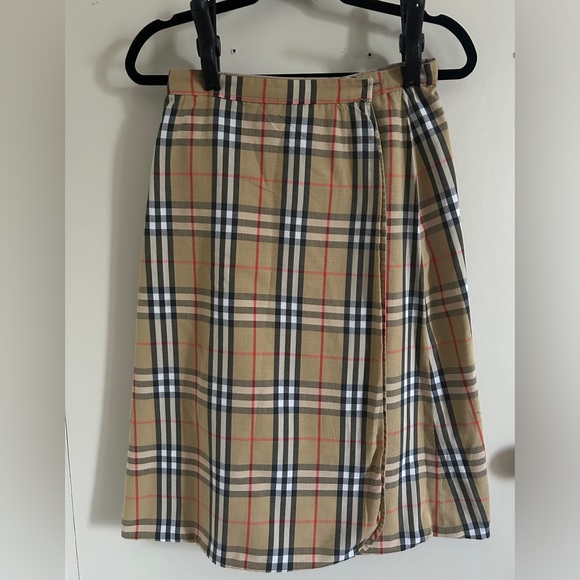 Vintage Burberrys Reversible A Line Cotton Beige Tartan Check Skirt UK 12 - Picture 2 of 16